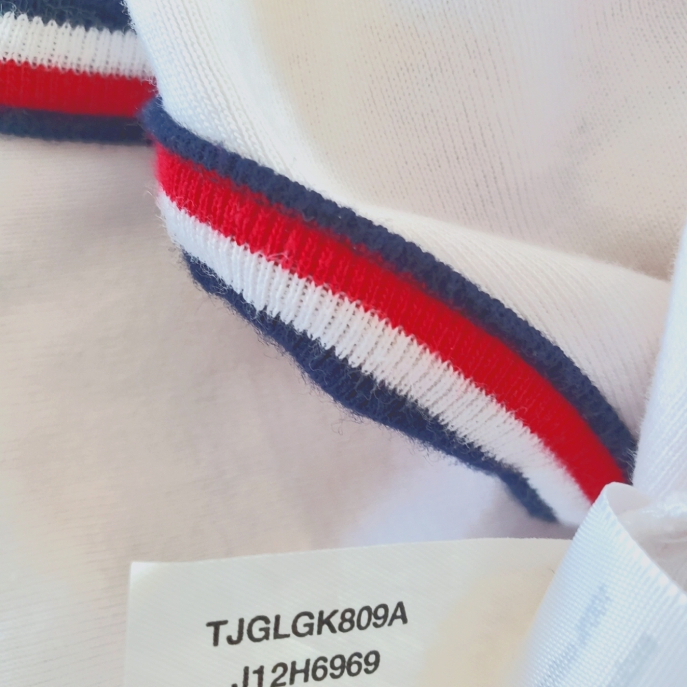 TOMMY HILFIGER Women L White Sleeveless Top Red White Blue Stripe Accent Preppy - Picture 8 of 12